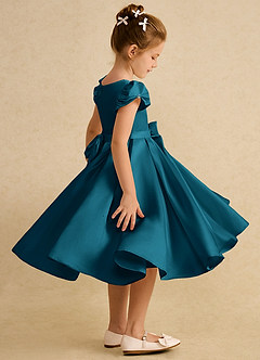 Azazie Pearl Robe Demoiselle D'honneur Fillette Robe Princesse en Mat Satiné Plissée Bleu Encre image3