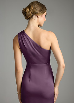 Azazie Emorie Final Sale Plum Sheath One Shoulder Stretch Satin Dress image5