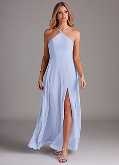 Azazie Bailey Bridesmaid Dresses Lavender A-Line Halter Side Slit Chiffon Dress image4