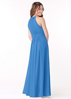 Azazie Bonnie Junior Blue Jay A-Line Pleated Chiffon Dress image3