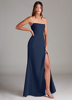Azazie Leonis Bridesmaid Dresses Dark Navy Sheath Strapless Chiffon Convertible Dress image8