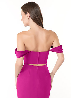 Azazie Lynnie Robes de demoiselle d'honneur Robe Sirène Convertible en Mousseline de soie Épaule décolletée Fuchsia image6