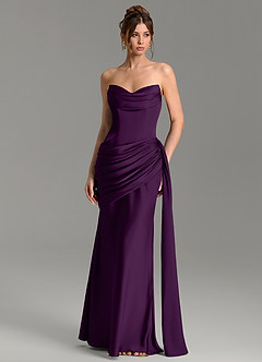 Azazie Zorah Vestidos de damas de honor Vestido Uva de Satén Elástico de Corte Sirena Convertible con Corsé image4