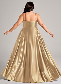 Azazie Elle Brautjungfernkleider A-Linie mit Taschen Metallischer Satin Kleid Champagner image2