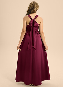 Azazie Jaylah Junior Burgundy A-Line Pleated Stretch Satin Dress image2