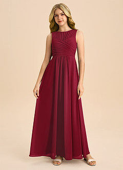 Azazie Skyla Junior Burgundy A-Line Pleated Chiffon Dress image3