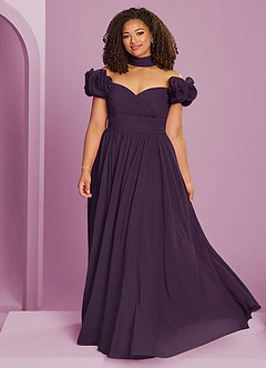 Barbie ♥ Azazie Bridesmaid Dresses Plum A-Line Off the Shoulder Chiffon Convertible Dress image15