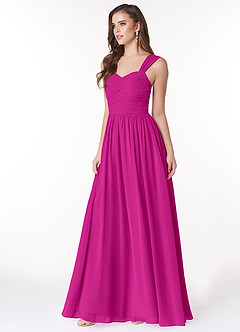 Azazie Zapheira Vestidos de damas de honor Vestido de Fucsia de Gasa de Corte en A con Volante image3