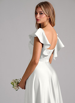 Azazie Leilani Bridesmaid Dresses White A-Line Ruched Stretch Satin Dress image9