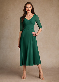 Azazie Durant Mother of the Bride Dresses Emerald A-Line Pleated Chiffon Dress image4
