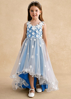 Azazie Celia Flower Girl Dresses Blue Jay A-Line Lace Tulle Dress image7