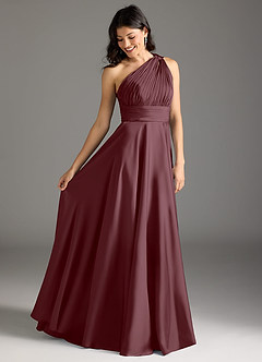 Azazie Charlize Bridesmaid Dresses Sangria A-Line One Shoulder Stretch Satin Dress image2