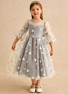 Azazie Elowen Flower Girl Dresses Taupe A-Line Sweetheart Neckline Lace Dress image1