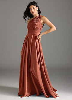 Azazie Charlize Jurken voor bruidsmeisjes Jurk van Stretch Satijn met A-Lijn One-Shoulder Klei image4