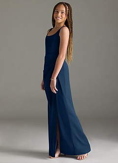Azazie Mero Junior Dark Navy Mermaid Pleated Stretch Satin Dress image4