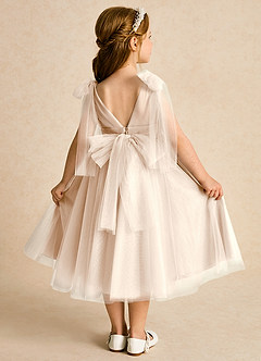 Azazie Dori Robe Demoiselle D'honneur Fillette Robe Trapèze en Tulle Rayé Albâtre Blanc image1