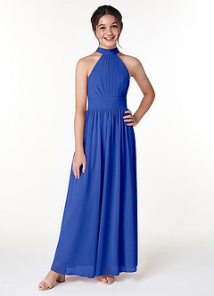 Azazie Iman Junior A-Linie Plissee Chiffon Kleid Königsblau image4