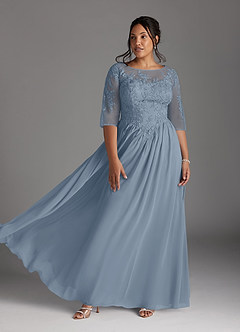 Azazie Mirielle Abiti per la Madre della Sposa Abito A-Line in Chiffon in Pizzo con Scollo a U Blu Polveroso image7
