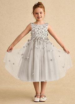 Azazie Lana Flower Girl Dresses Frost A-Line Sleeveless Matte Satin Dress image1