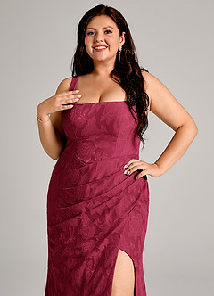 Azazie Mero Bridesmaid Dresses Burgundy Sheath Pleated Floral Burnout Dress image5