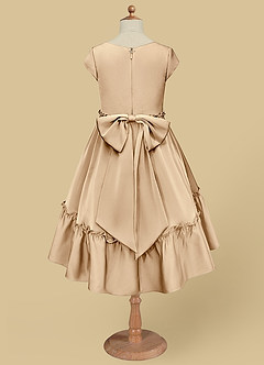 Azazie Lee Flower Girl Dresses Champagne A-Line Bow Stretch Satin Dress image9