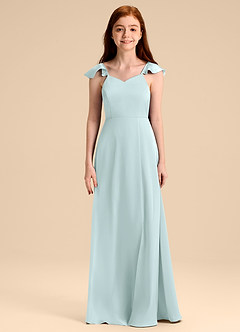 Azazie Everett Junior Jurk van Stretch Satijn met A-Lijn Boog Zeeglas image6