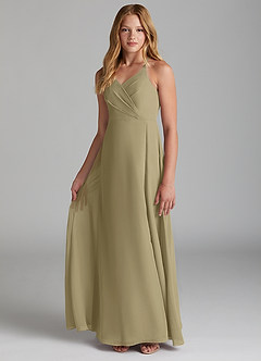 Azazie Davis Junior A-Linie Chiffon Kleid Moosgrün image3