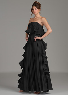 Azazie Alexia Bridesmaid Dresses Black A-Line Ruched Chiffon Dress image3