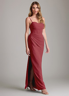 Azazie Mai Bridesmaid Dresses Pomegranate Sheath Pleated Chiffon Dress image3