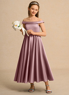 Azazie Teeny Junior Formal Sukienki dla dziewczynek sypiących kwiaty Linia A Pofałdowany Matowy satynowy Długość kostki Sukienka image4