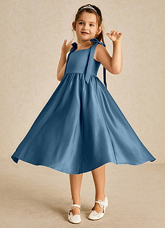 Azazie Chelsie Flower Girl Dresses Bermuda A-Line Bow Matte Satin Dress image3