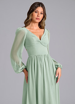Azazie Zeya Brautjungfernkleider A-Linie Langarm Chiffon Kleid Agave image5
