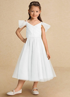 Azazie Lizzette Flower Girl Dresses Diamond White A-Line Ruched Tulle Dress image6
