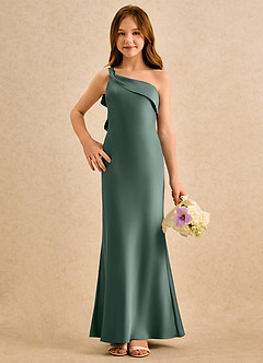 Azazie Almond Girls Formal Blumenmädchenkleider Etui One-Shoulder Stretch-Satin Kleid Seemoos image4