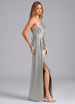 Azazie Naria Bridesmaid Dresses Silver Sheath One Shoulder Stretch Satin Dress image4