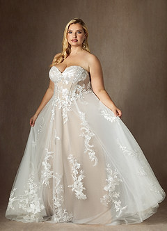Azazie Aurorie Wedding Dresses Diamond White Nude A-Line Sequins Tulle Dress image9