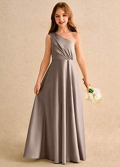 Azazie Puddles Girls Formal Jurken voor bloemenmeisjes A-Lijn Jurk van Mat Satijn One-Shoulder Taupe image1