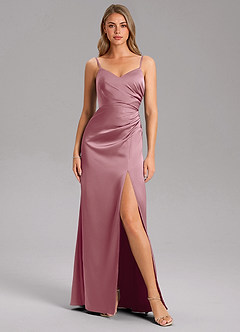 Azazie Azuree Bridesmaid Dresses Vintage Mauve A-Line Pleated Stretch Satin Dress image5