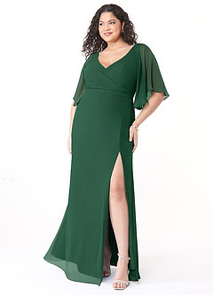 Azazie Cierra Robes de demoiselle d'honneur Robe Trapèze en Mousseline de soie Col en V Vert Foncé image9