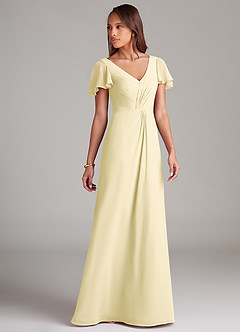 Azazie Soren Bridesmaid Dresses Lemon Sorbet A-Line Ruched Chiffon Dress image4