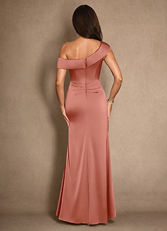 Azazie Hamptons Mother of the Bride Dresses Salmon Pink A-Line Pleated Stretch Satin Dress image2