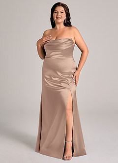 Azazie Saige Vestidos de damas de honor Vestido de Gris Pardo de Satén Metálico de Corte Recto Convertible con Vestidos sin tirantes image12