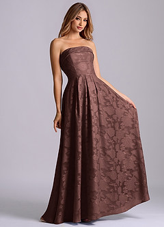 Azazie Lucienne Bridesmaid Dresses Espresso A-Line Strapless Floral Burnout Dress image4