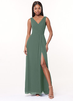 Azazie Karina Bridesmaid Dresses Eucalyptus A-Line Pleated Chiffon Dress image1