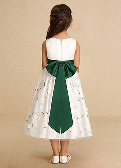 Azazie Pollie Flower Girl Dresses Ivory Dark Green A-Line Bow Tulle Dress image6