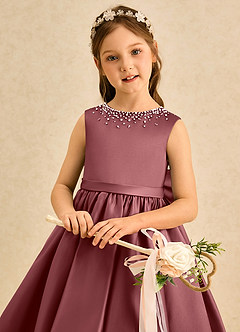 Azazie Doodle Flower Girl Dresses Amethyst Ball-Gown Bow Matte Satin Dress image5