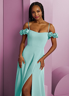 Barbie ♥ Azazie Brautjungfernkleider Wandelbar A-Linie Schulterfrei Chiffon Kleid Aqua image3