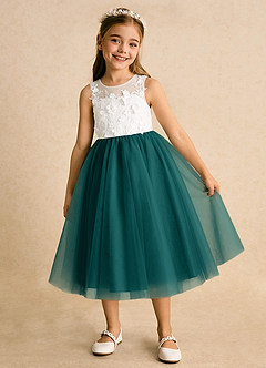 Azazie Lina Flower Girl Dresses Ivory Peacock Ball-Gown Lace Dress image2