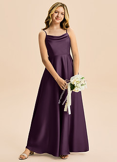 Azazie Isolde Junior Vestido de Ciruela de Satén Elástico de Corte en A con Plisado image2