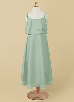 Azazie Temi Blumenmädchenkleider A-Linie Spaghetti Riemen Chiffon Kleid Agave image10